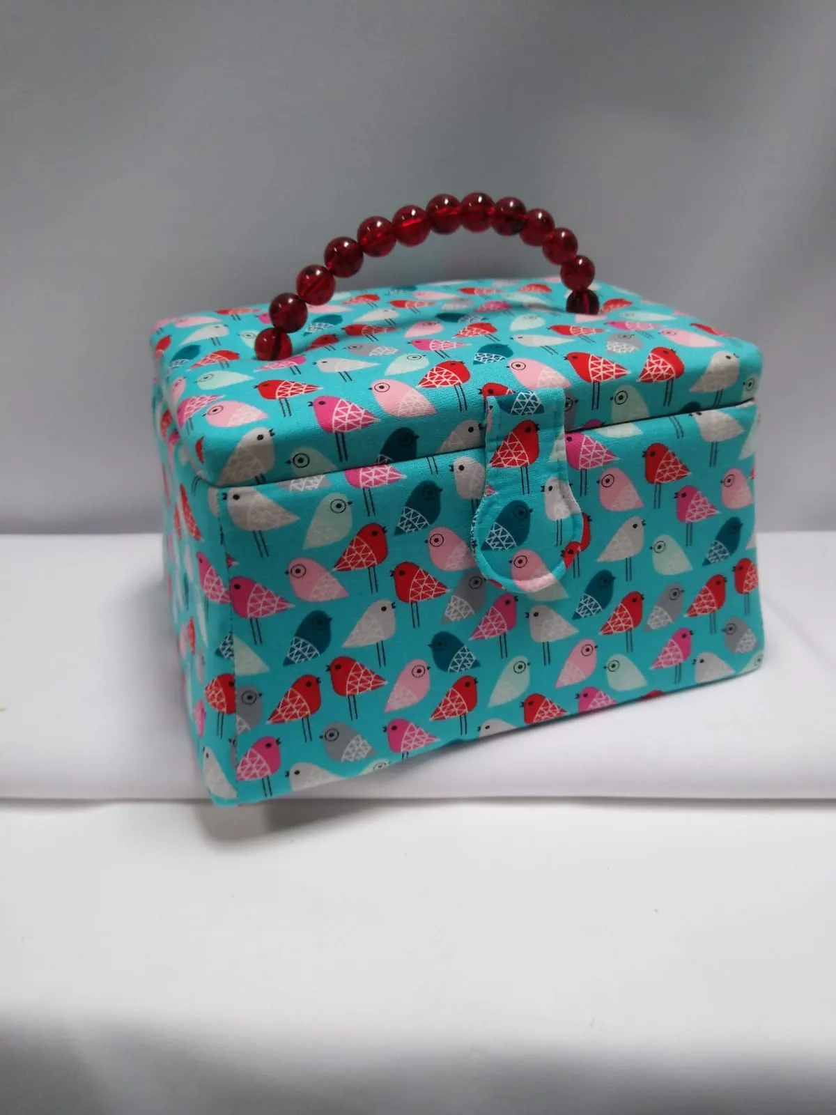 Naaidoos turquoise met print van vogeltjes